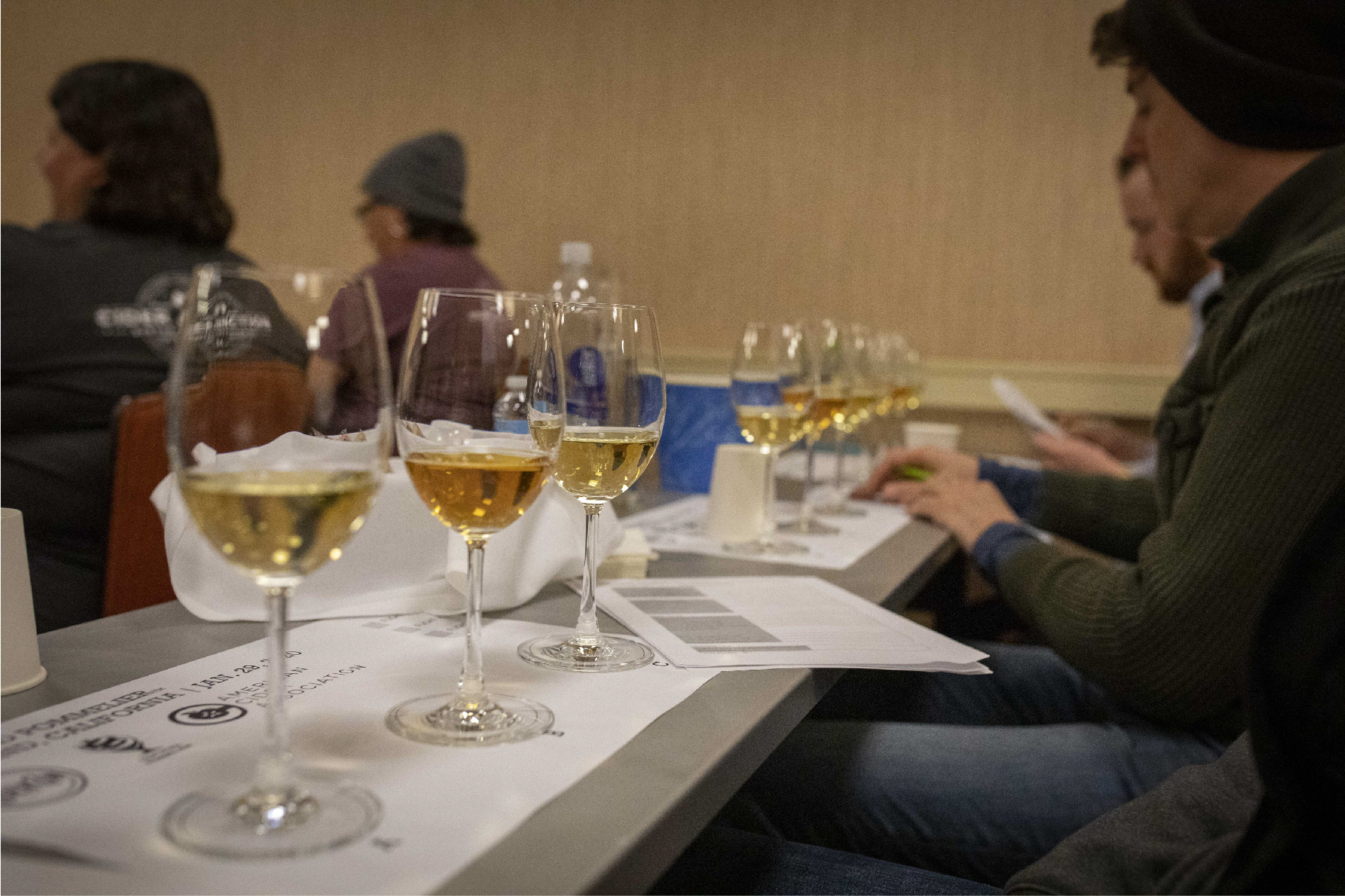 Wine glasses with cider in a row